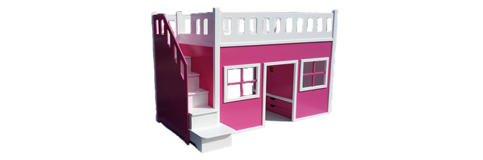 Playhouse Bed High Sleeper with Georgian Windows and Internal Storage and Stairs